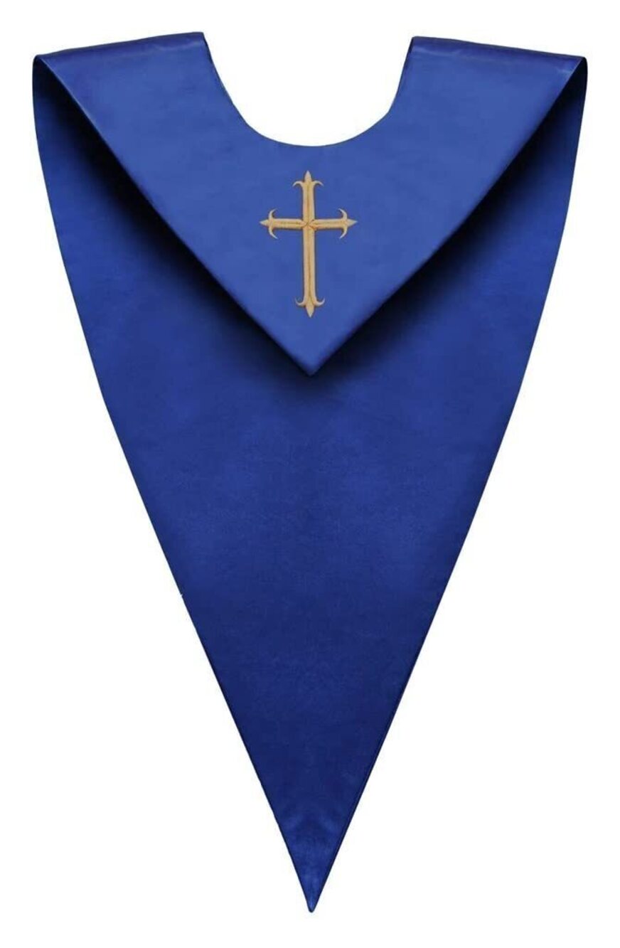 6748 Unisex Adult V-Neck Choir Stole with Embroidered Cross Patch
